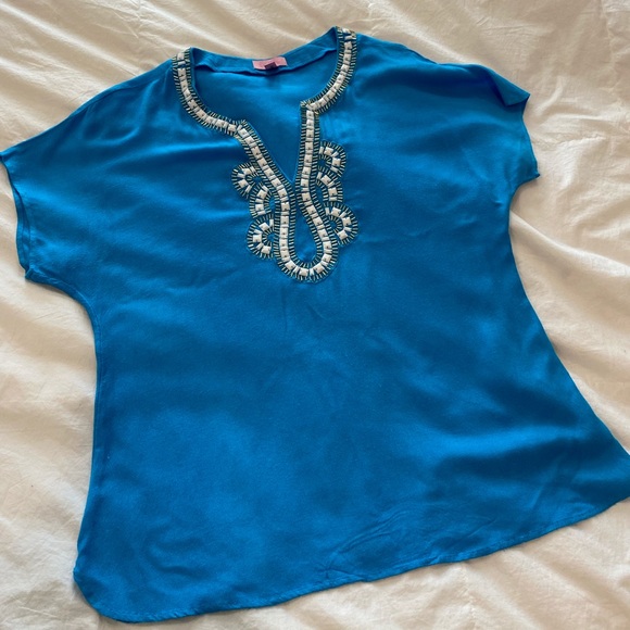 Lilly Pulitzer Valencia beaded tunic top turquoise - Picture 2 of 6